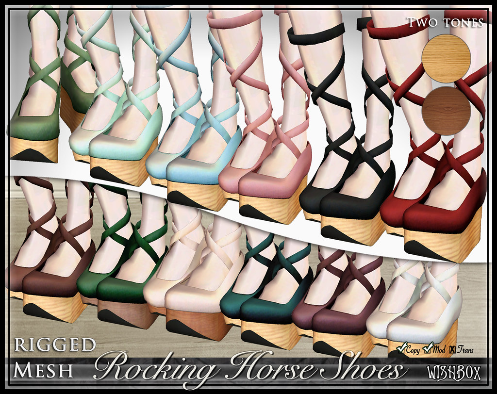 Rocking Horse Shoes Mesh EGL Clogs for Second Life Wishbox